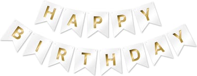 LUQ - Wit & Goud Happy Birthday Slinger Verjaardag Versiering Feest Versiering Verjaardag Slingers Decoratie