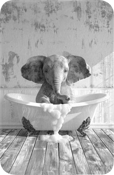 WC mat 40x60 cm - Antislip - Olifant - Vintage - Dieren - Zwart - Wit - Toiletmat - Vloermat - Douchemat - Toilet tapijt - Toiletmatten