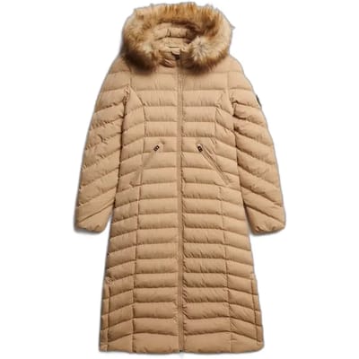 Superdry - Fuji Lange Jas Met Bontkap - Dames - Gewatteerde jassen