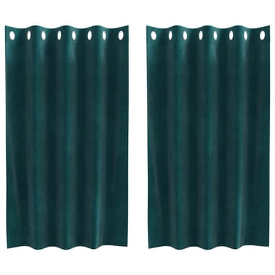 vidaXL - Zwarte - Verduisteringsgordijnen - met - Ogen - 2 - stuks - Donkergroene - Velvet