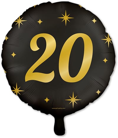 Q2P - 20 Jaar Ballon - Verjaardag Versiering - Zwart & Goud - Folie Ballon - Feest Decoratie - Helium Geschikt