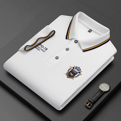 Kortarm overhemd voor heren effen kleur gemerceriseerd katoen dun katoen poloshirt voor jonge en middelbare mannen met revers borduurwerk T-shirt XL gray