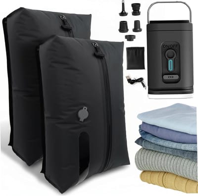 Compressiezakken Reizen - Vacuüm Opbergzakken - Bagage Optimaliseren - Met Handpomp - 2 Stuks 17L - Grijs