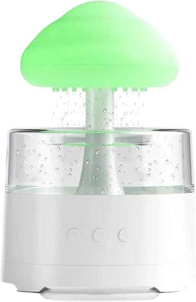 Regenwolk Luchtbevochtiger - Maanlamp Design - Ontspanning Thuis - Realistisch Regen Geluid - 16.8 cm Hoogte - Wit