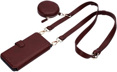 CaseMania Backcase hoesje geschikt voor Apple iPhone 17 - Effen Bordeaux - Kunstleer - 2in1 Bookcase met Koord - XL Wallet 6 pasvakjes - Matchende Mini Bag - MagSafe Compatibel