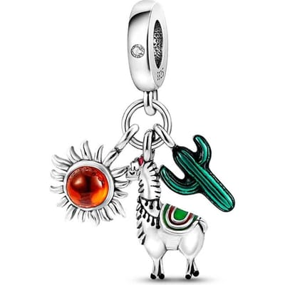 Alpaca Cactus Zon Kralen Componenten Koper Metaal Authentieke Originele Kralen Componenten Compatibel Met Authentieke Originele Bedel Kralen Componenten Armband white