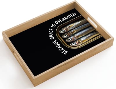 Dienblad hout 40x30 cm - Schootdienblad - Sardines - Tekst - Vis - Blik - Borrelplank rechthoek - Plateau dienbladen