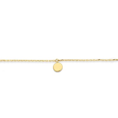 New Bling 9NBG-0171 Gouden Armband met hanger - Rondje - Ankerschakel met Bolletjes - 14 krt - 18cm - Goudkleurig