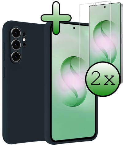 Hoesje Met 2x Screenprotector - Geschikt voor Samsung Galaxy S26 Ultra - Sterk & Shockproof - Back Cover - Siliconen Case - Telefoon Hoes - Donkerblauw