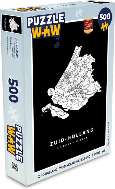 Puzzel Zuid-Holland - Wegenkaart Nederland - Zwart - Wit - Legpuzzel - Puzzel 500 stukjes