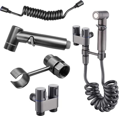 Handdouche voor Toilet met 1-in-2-Uit Controleklep, 2 m Douche Slang, Roestvrij Staal, Ideaal voor Hygiëne en Comfort
