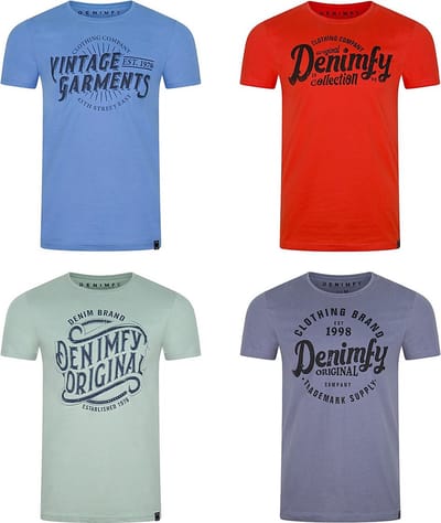 DENIMFY Heren T-Shirt DFNuri 4 stuks regular fit Veelkleurig S Ronde Hals Volwassenen t shirt heren met print