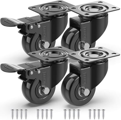 Zwenkwielen met Remmen - 50mm, Draagvermogen 200kg - 4 Stuks voor Meubels en Apparatuur