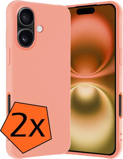 Hoes - 2 Stuks - Geschikt voor Apple iPhone 16 - Sterk & Shockproof - Case Siliconen - Back Cover - Telefoon Hoes - Perzik