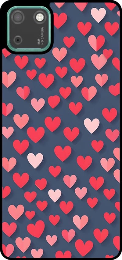 Smartphonica Telefoonhoesje Geschikt voor Huawei Y5P met Roze en Rode Hartjes Opdruk - TPU Backcover Case With Rosé and Red Heart Design geschikt voor Huawei Y5p