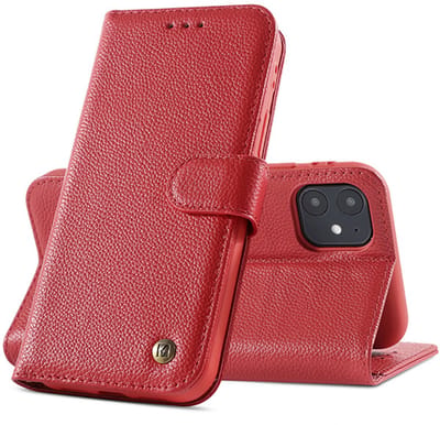 Echt Lederen Book Case Hoesje - Leren Portemonnee Telefoonhoesje - Geschikt voor iPhone 12 Mini - Rood