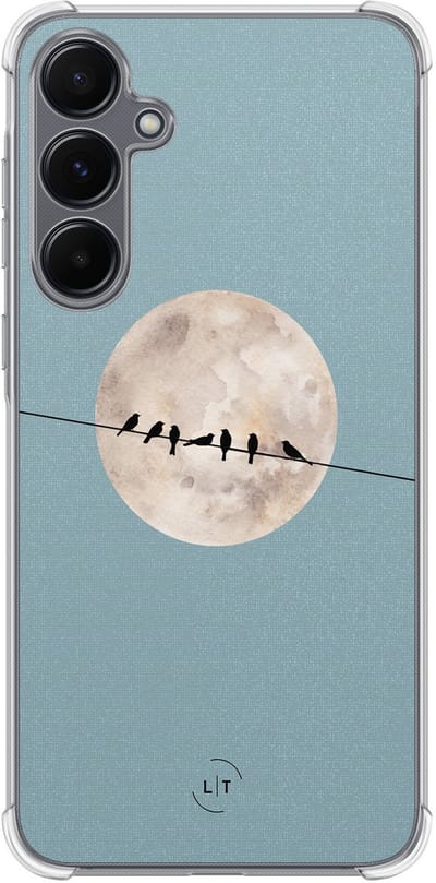 Shockproof hoesje - Geschikt voor Samsung Galaxy A35 - Moon birds - Extra sterke case - TPU/polycarbonaat - Print / Illustratie - Blauw, Transparant