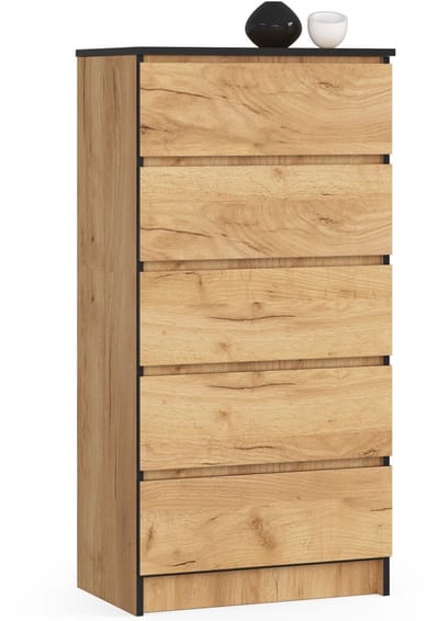 Kommode K60 5Laden in Mat Eik Craft, 60x121x40 cm - Zelfmontage houten Ladekast K60 met 5 Lades / AKORD Furniture Factory / Craft Eik / 60 x 121 x 40 cmmet ABS-randen en veiligheidssloten - Ideaal voor woon-, slaap- en kantoorruimte