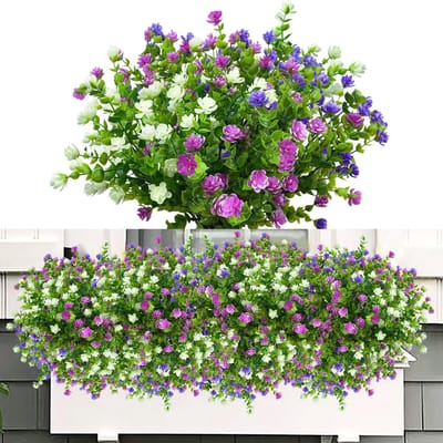 Goodivery ® Kleurrijke Weerbestendige Kunstbloemen voor Binnen- en Buitendecoratie, Set van 6 Bundels