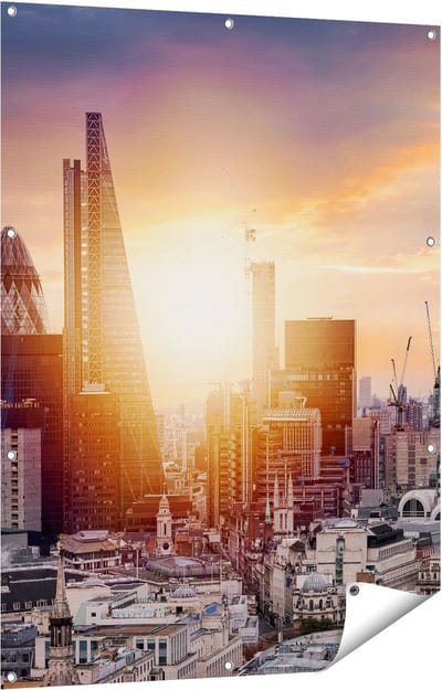Gards Tuinposter Londen Stad bij Zonsopgang - 90x120 cm - Tuindoek - Tuindecoratie - Wanddecoratie buiten - Tuinschilderij