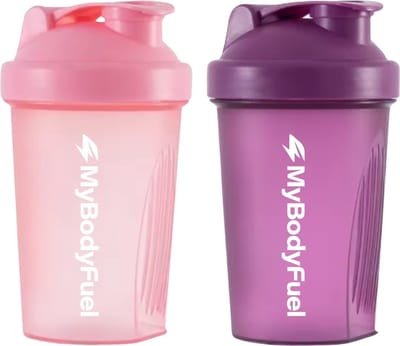 MyBodyFuel - Shakebeker - 400 ml - met mixfilter - Roze en Paars - Set van 2 - Proteïne Shaker - BPA-vrij