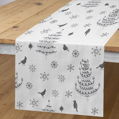 ABAKUHAUS Tafelloper – Winterbomen/Sneeuwvlokken – 40x180 cm – donkergrijs