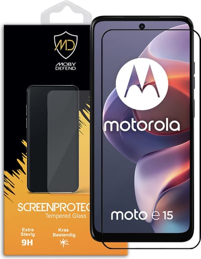 MobyDefend Screenprotector - Geschikt voor Motorola Moto E15 - Screensaver Met Zwarte Randen - Gehard Glas