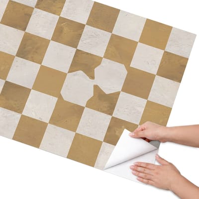 Coloray Meubel Wrap Folie - Beige Meubelfolie - 75x150 cm - Plakfolie Meubels Mosterdkleurig dambord - Decoratiefolie Zelfklevend - Geometrische Meubelfolie - Meubelfolie Zelfklevend - Badkamer decoratie - Achtergronden en patronen