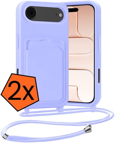 Hoesje Geschikt voor iPhone Air Hoesje Met Telefoonketting Pasjeshouder Case Koord - Hoesje Geschikt voor iPhone Air Hoes Met Kaarthouder - Lila - 2 PACK