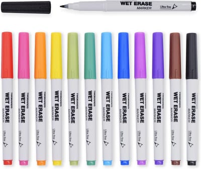 Whiteboard Markers Dunne Punt - Ultra Fine Whiteboard Markers - 12 Kleuren - Low Odor - Waterbased Inkt - Voor Kantoor en Thuis
