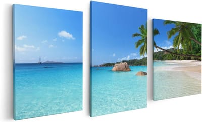 Artaza Canvas Schilderij Drieluik Tropisch Strand En Zee  - 120x60 - Foto Op Canvas - Canvas Print