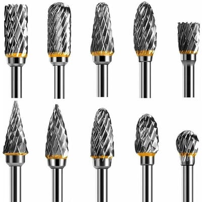 10-delige hardmetalen vijlenset - Hardmetalen roterende vijl - Dubbelzijdige spiraalvijl - 1/8-inch schacht - Compatibel met Dremel en Milwaukee metaalslijpmachines, hout-, steen- en staalsnij-, graveer- en snijmachines en accessoires.