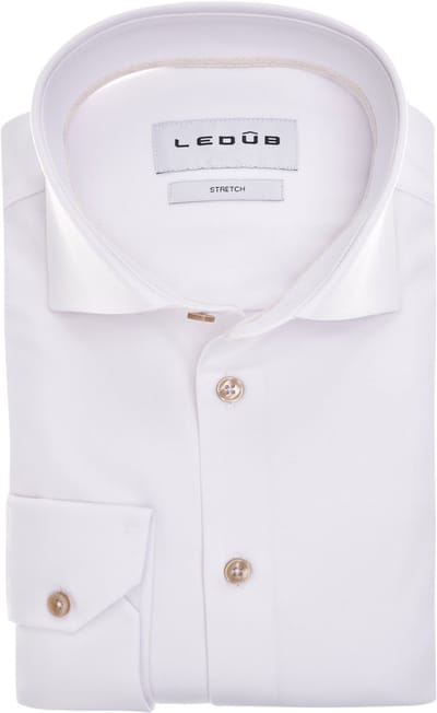 Ledub modern fit overhemd - popeline - wit - Strijkvriendelijk - Boordmaat: 39
