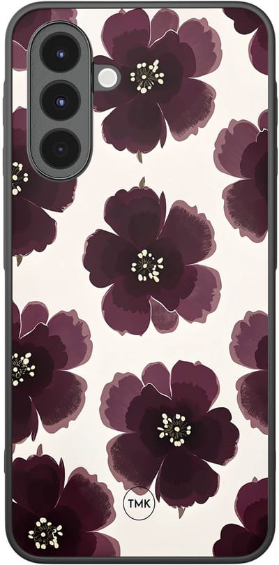Hoesje geschikt voor Samsung Galaxy A16 - Burgundy flowers - Blauw - TPU case - Bloemen - Hardcase zwart telefoonhoesje
