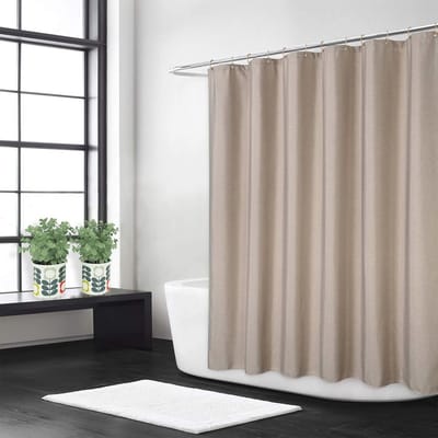SnelShoppen - Luxe Douchegordijn Flax Linnen 240 g/m² met Haakjes Taupe 180 x 200 cm - Wasbaar en Kreukvrij - Hotelstijl voor Badkamer
