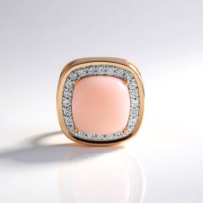 Cavill - 925 Zilveren Hanger 24 Zirkonia 0,43 ct Roze Peruaanse Opaal 4,5 ct Ros Verguld - Antiek Kussenvorm Elegant 16x16 mm