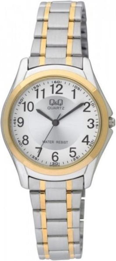Q&Q Q207J404Y - Horloge - Analoog - Dames - Vrouwen - stalen band - Rond - Cijfers - Staal - Zilverkleurig - Goudkleurig - Wit - 3ATM