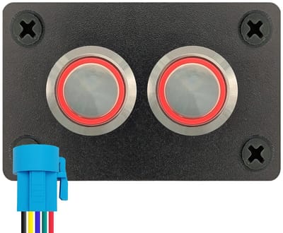 ProRide Metalen Drukschakelaars ON-OFF 220V - 16mm - Tweevoudig inbouwpaneel - IP67 - LED indicatie Rood