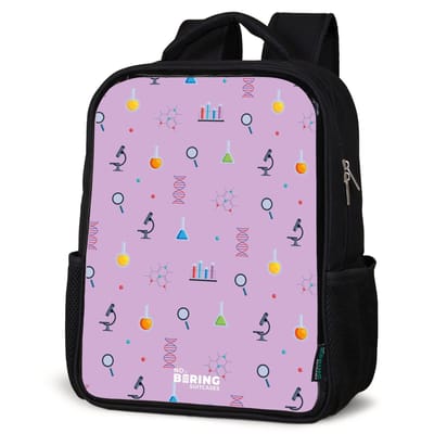 NoBoringSuitcases.com® - Rugzak zwart - Schooltas jongen & meisje - Laboratorium en wetenschapspatroon op paarse achtergrond - Rugtas voor school - Boekentas kind - Schoolrugzak - Kinderrugzak