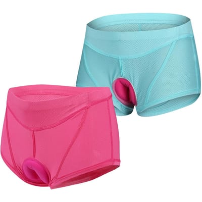 2 stks Vrouwen Fietsen Ondergoed Broek Gel 3D Gewatteerde Fiets Shorts Onderbroek XXL blauw/helder roze
