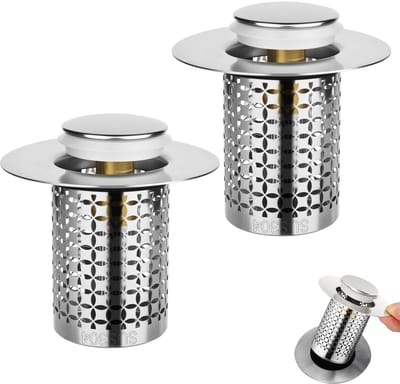 Wastafelstop, afvoerstop met zeef, 34-40 mm afvoerstop, wastafel, bodemafvoer, filter van roestvrij staal, voor keuken, badkamer, wastafel