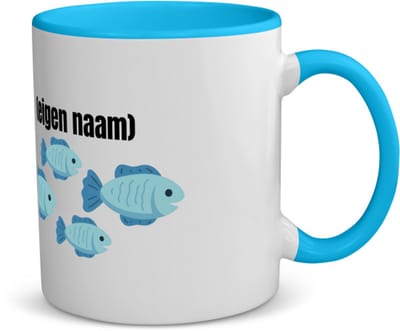 Akyol - groep vissen met eigen naam koffiemok - theemok - blauw - Vis - vissen liefhebbers - iemand die houdt van vissen - verjaardag - cadeau - kado - geschenk - 350 ML inhoud