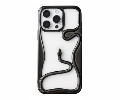 Zwart slang design telefoon hoesje geschikt voor iphone 15 pro max dames en heren met 3D reliëf slang detail, zachte TPU backcover met electroplating rand en effen kleur afwerking
