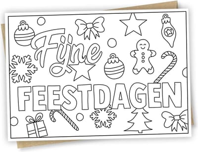 Inkleurkaart Fijne Feestdagen - incl kraft envelop - Kerst - Kerstkaarten - Kinder kerstkaart - Kerstwensen