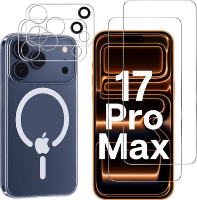 iPhone 17 Pro Max Hoesje backcover Shockproof siliconen Transparant met geïntegreerde magnetische cirkel + 2 gehard glazen screenprotectors + 2 Camera Protector van glas