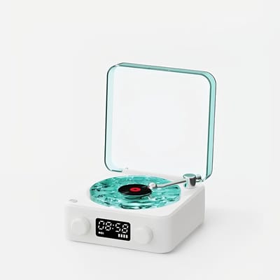 Platenspelers-vinyl sfeerlamp-vinylplatenspeler - Bluetooth-luidspreker - 2025 Nieuwe draagbare retro vinylplatenluidspreker - Verstelbaar licht en tijd - Geschikt voor slaapkamer, feest - wit