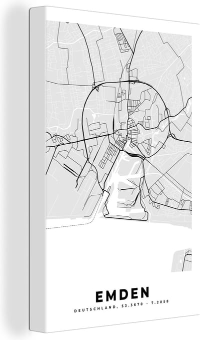 Canvas Schilderij Stadskaart - Emden - Kaart - Duitsland - Plattegrond - 20x30 cm - Wanddecoratie