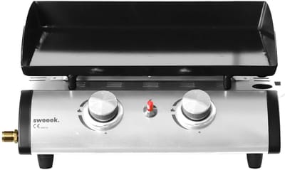 sweeek - Gasplancha 2 branders 5 kw barbecue buitenkeuken geëmailleerde roestvrijstalen plaat - porthos