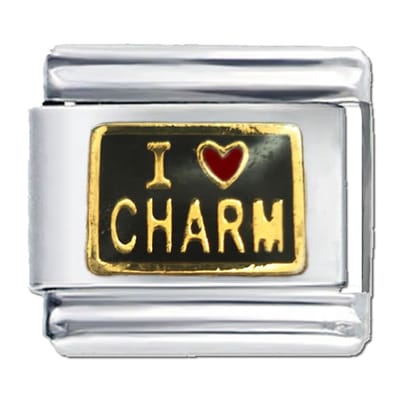 Schakel - Bedel - I love Charm - Geschikt voor Italiaanse Bedelarmband - 9mm Schakelarmband - Zwart/Goud