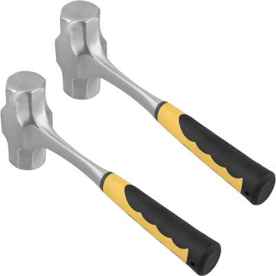 Set van 2 Club Hammers 1.9kg/4lbs - Carbon Stalen Hamer met Geel Zwart PPR Handvat voor Tuinieren, Kamperen en Rotsbewerking